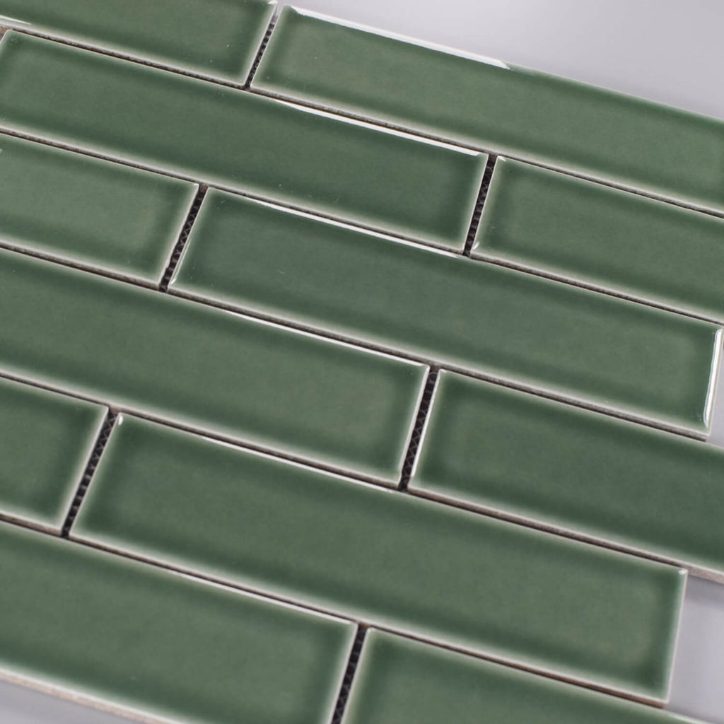 Dark Green Subway Mosaic Tile Closeup