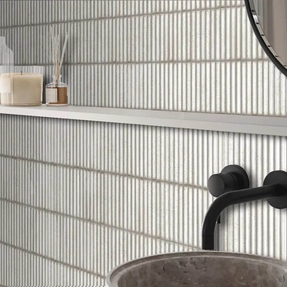 Chalky White Porcelain Kit Kat Tile Backsplash