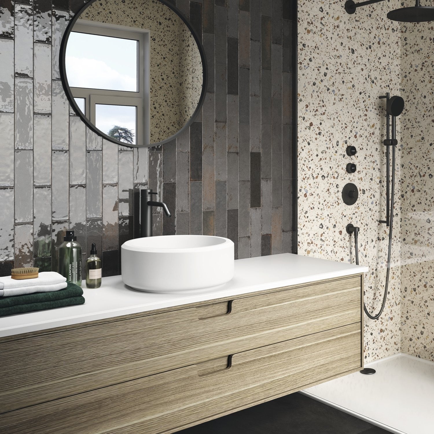 Distressed Charcoal Black 3x11 Porcelain Subway Tile Backsplash