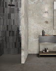 Distressed Charcoal Black 3x11 Porcelain Subway Tile Shower Wall
