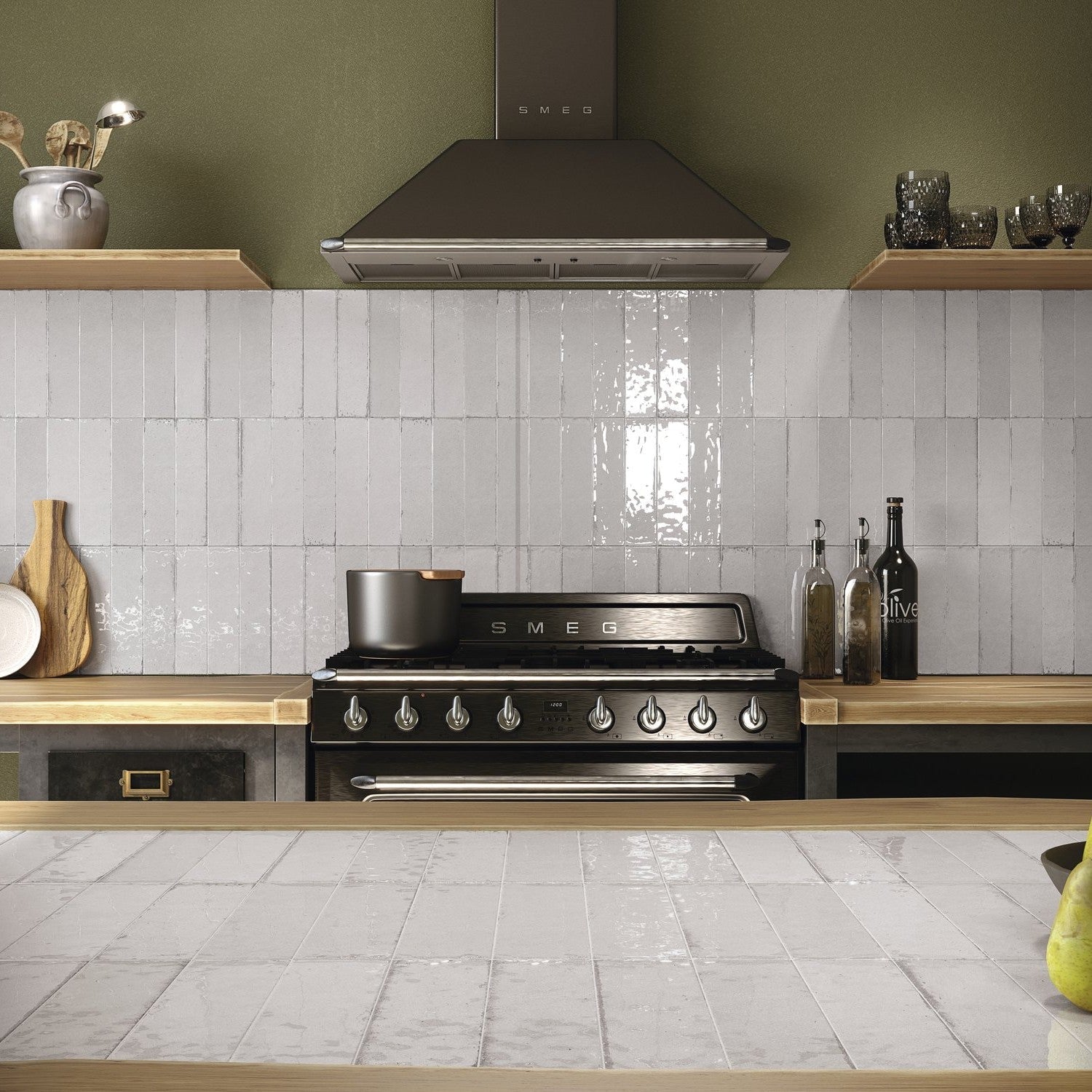 Distressed Smoke Gray 3x10 Distressed Porcelain Tile Kitchen Backsplash