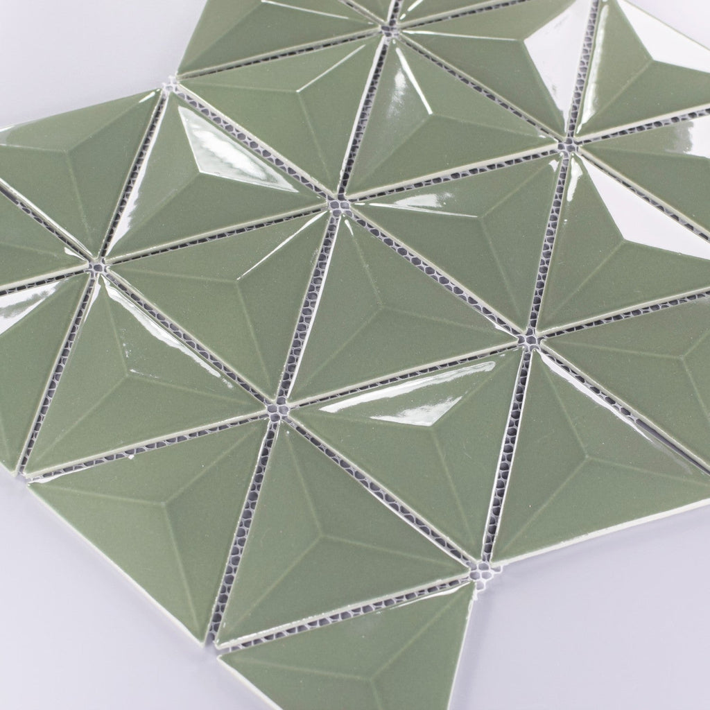 Green Glass 3D Triangle Mosaic Tile