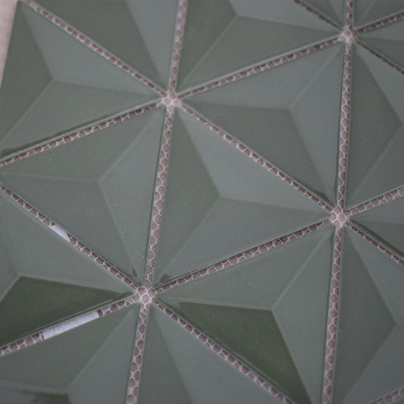 Green 3D Triangle Mosaic Tile in Natural Light