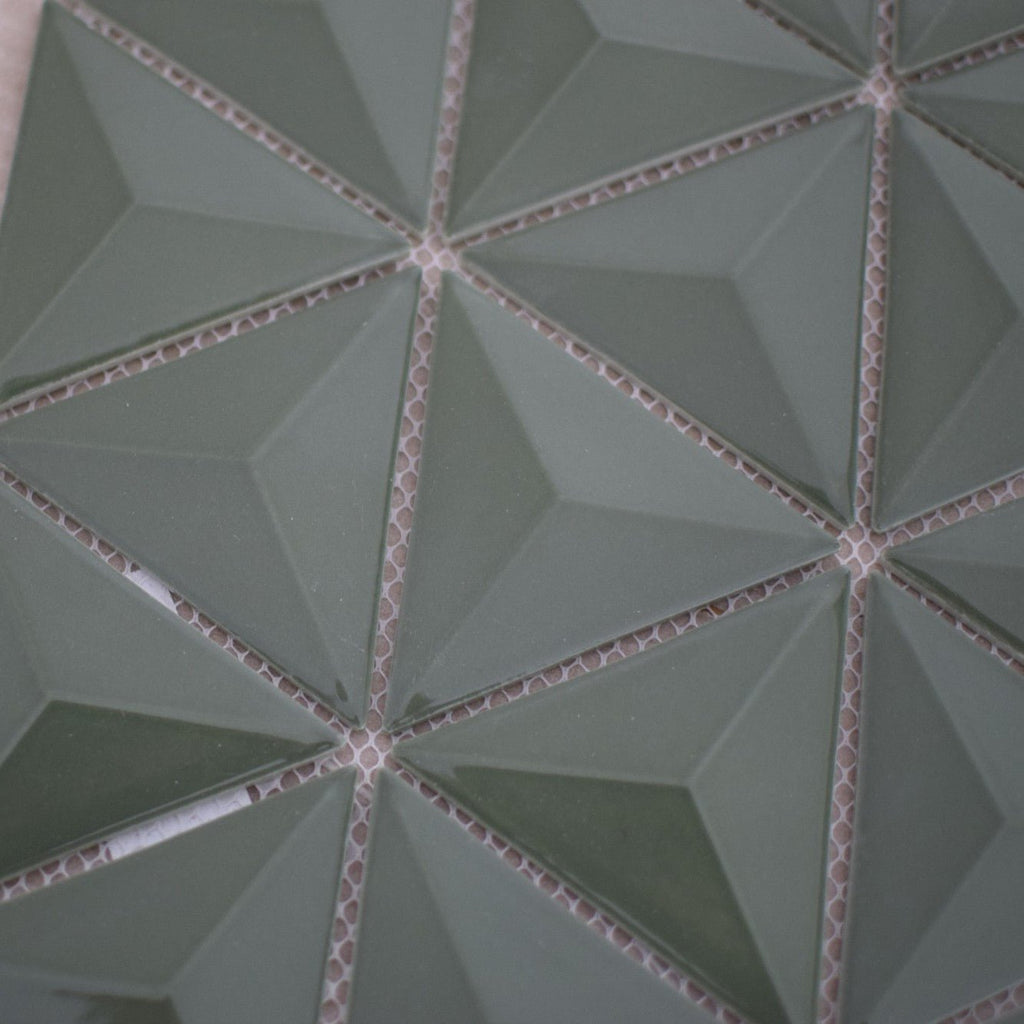 Green 3D Triangle Mosaic Tile in Natural Light