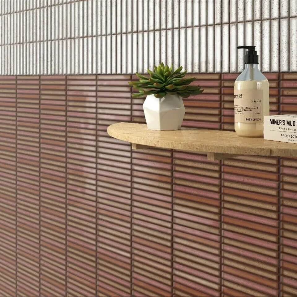 Glossy Rust Red Porcelain Kit Kat Tile Wall