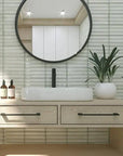 Bathroom with Snow White Kit Kat Tile Backsplash