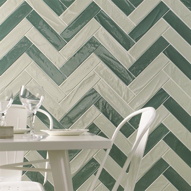 Glossy Green Textured Ceramic 3x12 Subway Tile Accent Wall