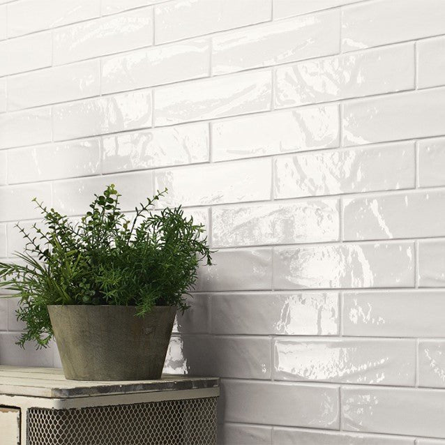Glossy Textured White or Light Beige Ceramic 3x12 Subway Tile - TileBuys