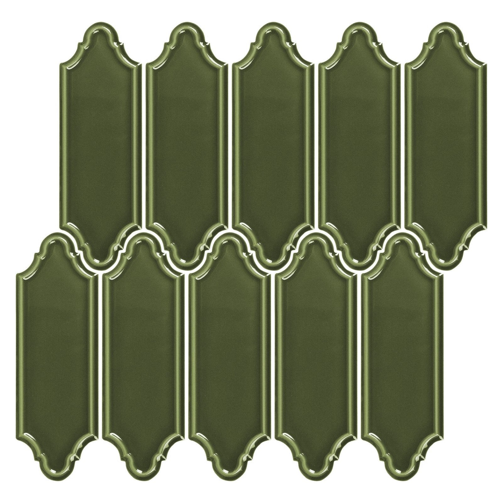 Glossy Victorian Olive Green Ceramic Linterna Mosaic Tile - TileBuys