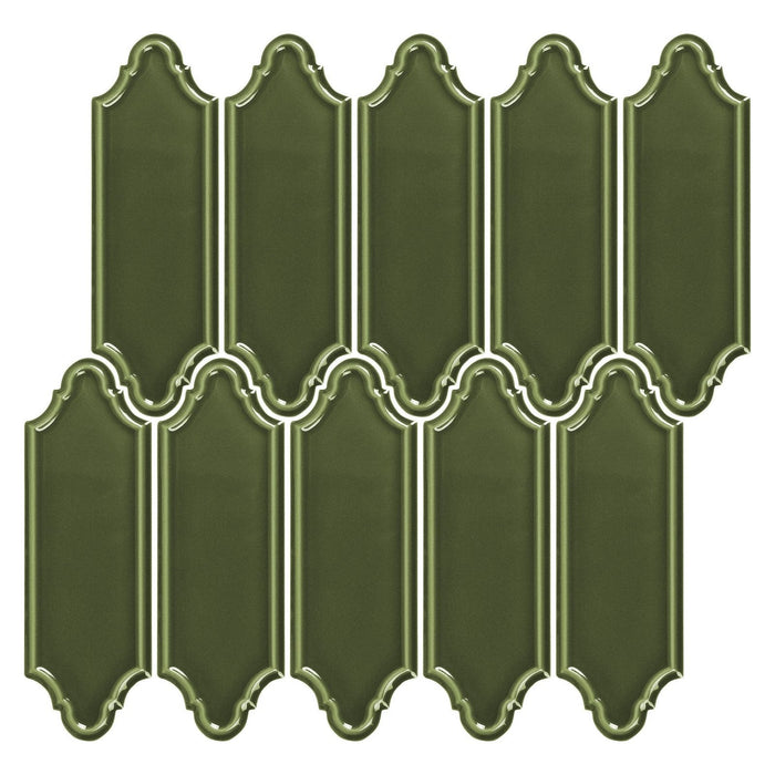 Glossy Victorian Olive Green Ceramic Linterna Mosaic Tile - TileBuys
