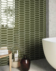Glossy Victorian Olive Green Ceramic Linterna Mosaic Tile - TileBuys