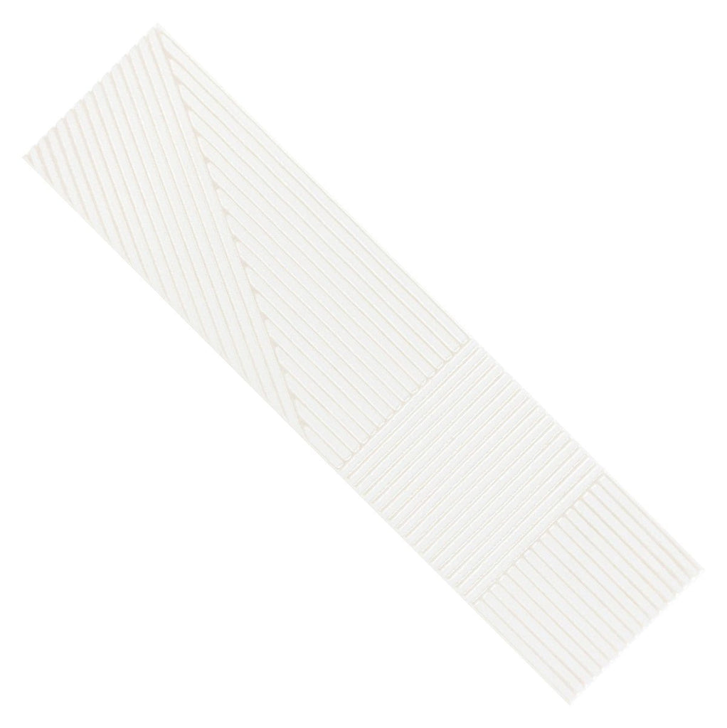 Glossy White 4 x 16 Line Patterned Ceramic Subway Wall Tile - TileBuys