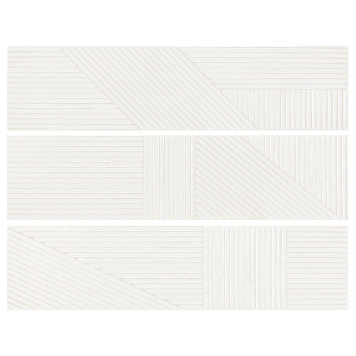 Glossy White 4 x 16 Line Patterned Ceramic Subway Wall Tile - TileBuys