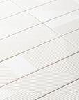 Glossy White 4 x 16 Line Patterned Ceramic Subway Wall Tile - TileBuys