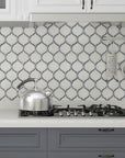Glossy White and Gray Glass Arabesque Mosaic Wall Tile - TileBuys