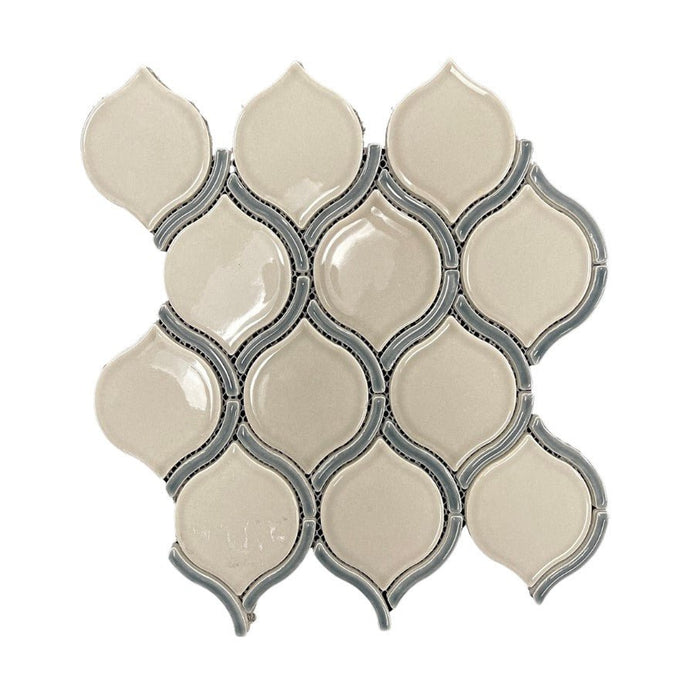 Glossy White and Gray Glass Arabesque Mosaic Wall Tile - TileBuys