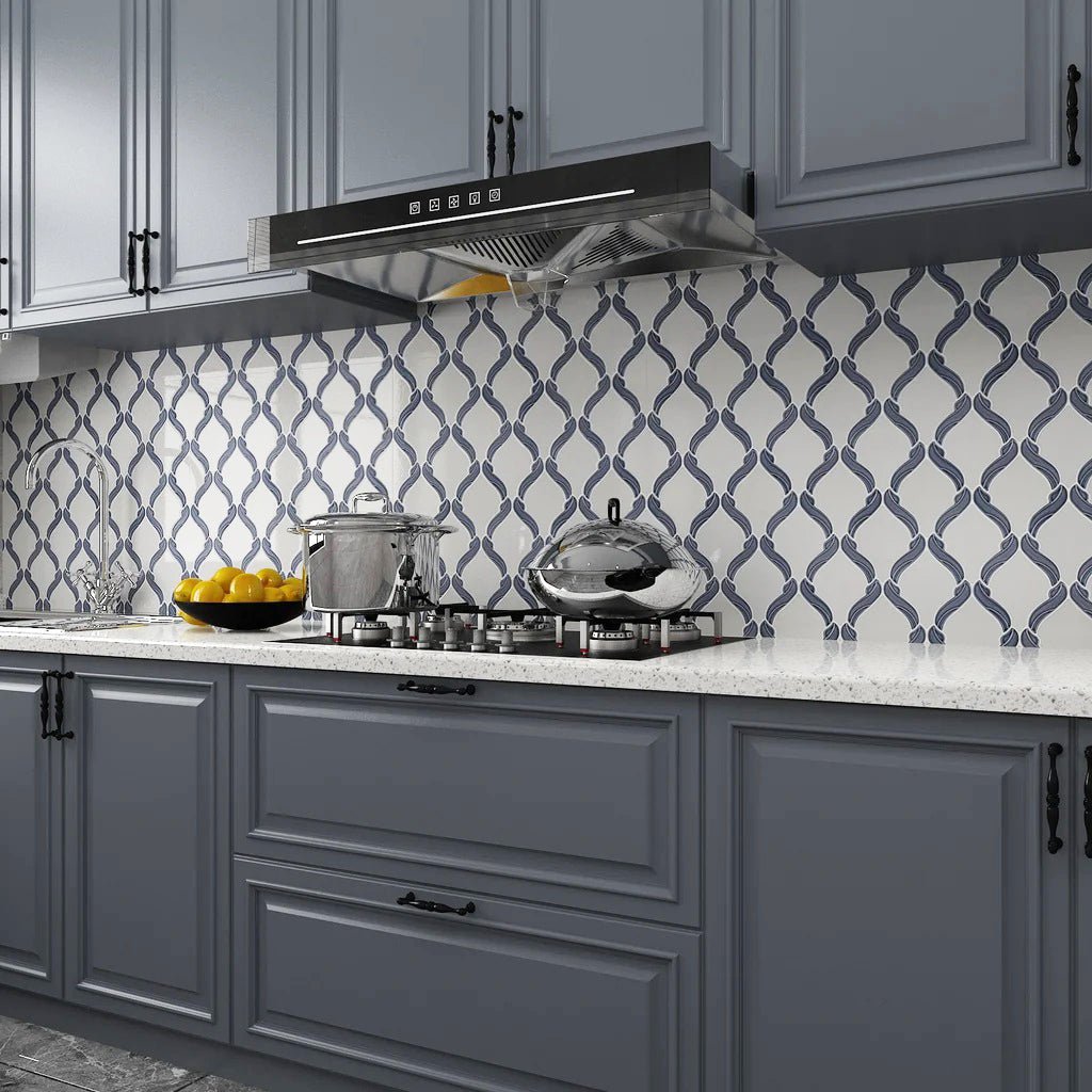 Glossy White and Gray Glass Ribbon Tile - Cloudy or Noir Grey - TileBuys