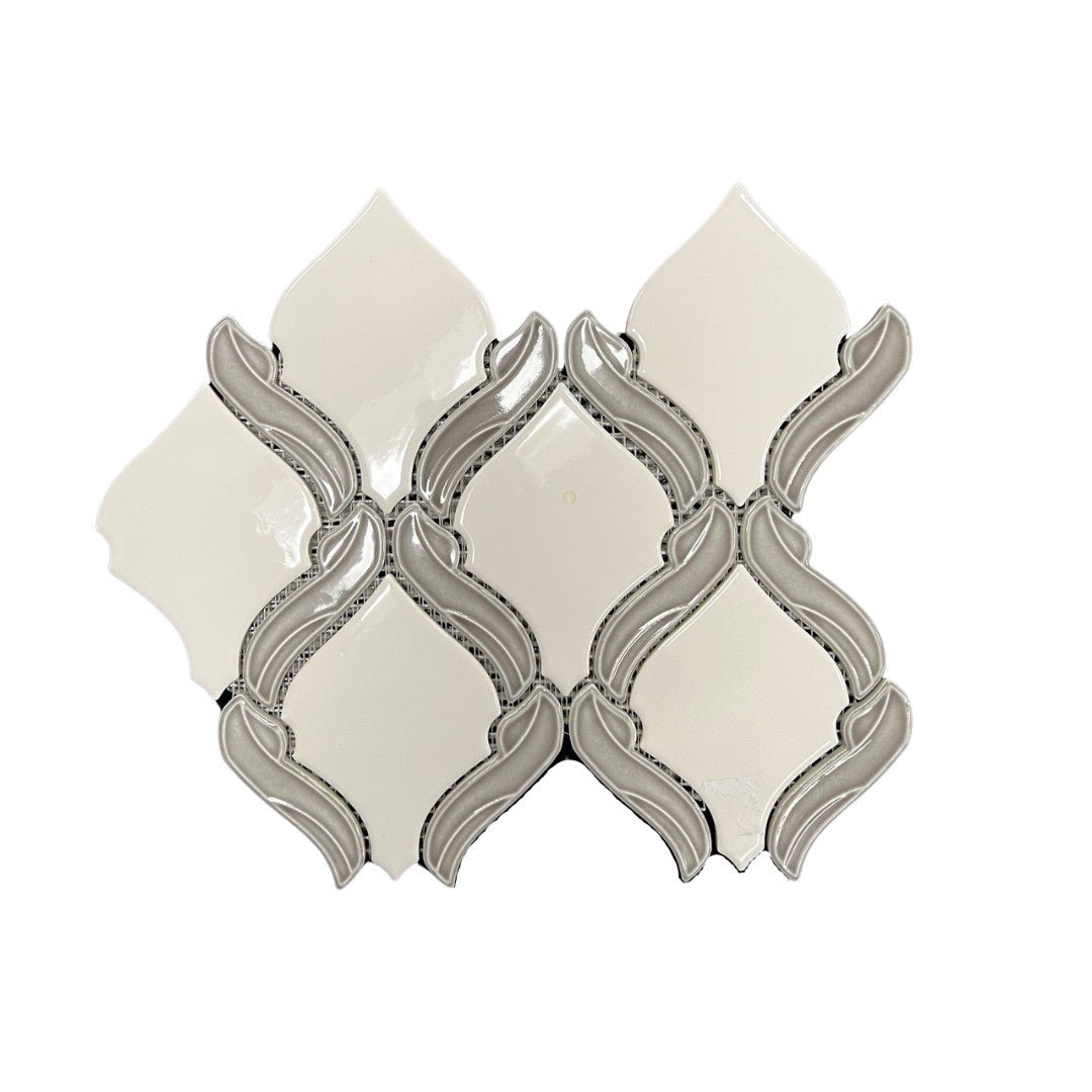 Glossy White and Cloudy Gray Glass Ribbon Mosaic Wall Tile