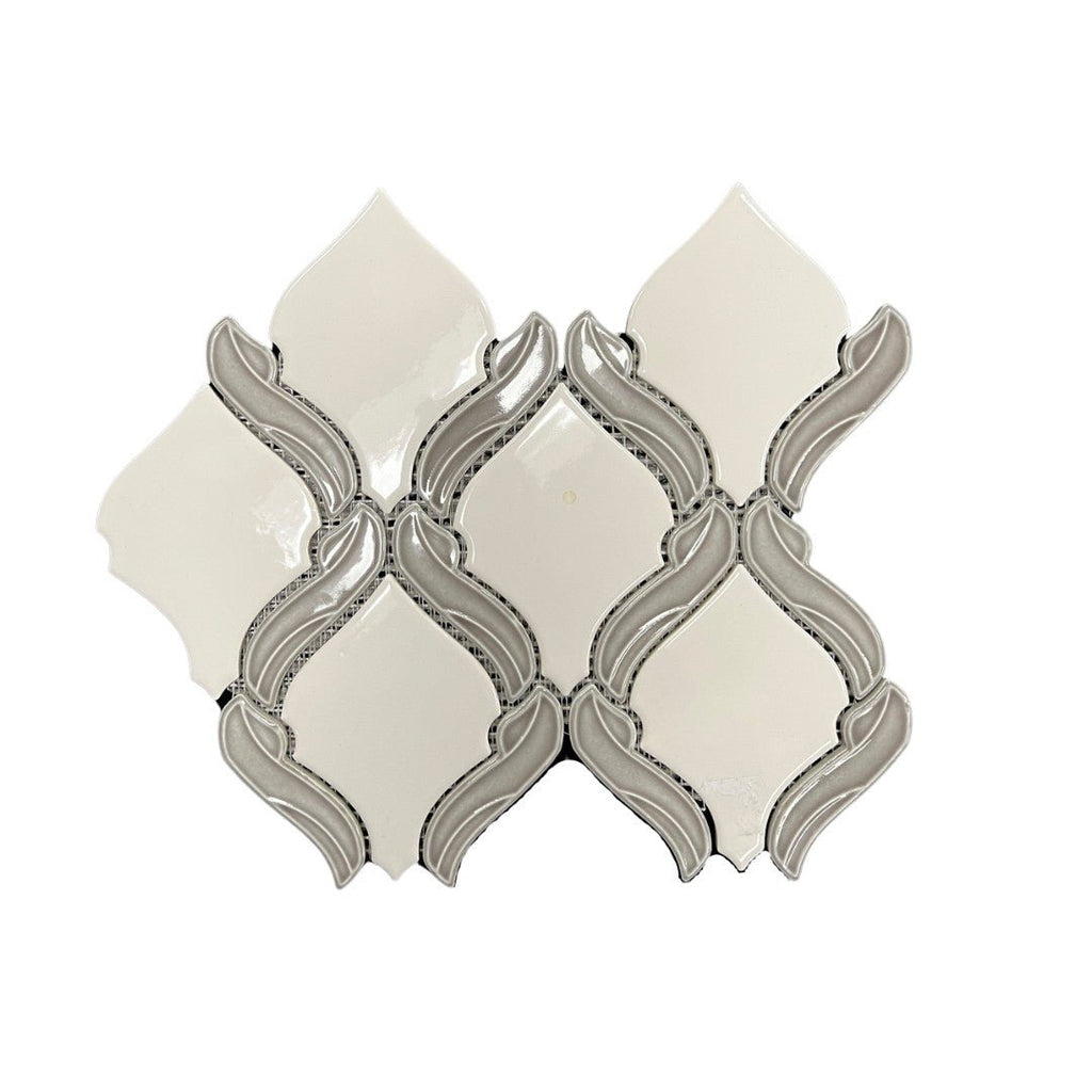 Glossy White and Cloudy Gray Glass Ribbon Mosaic Wall Tile