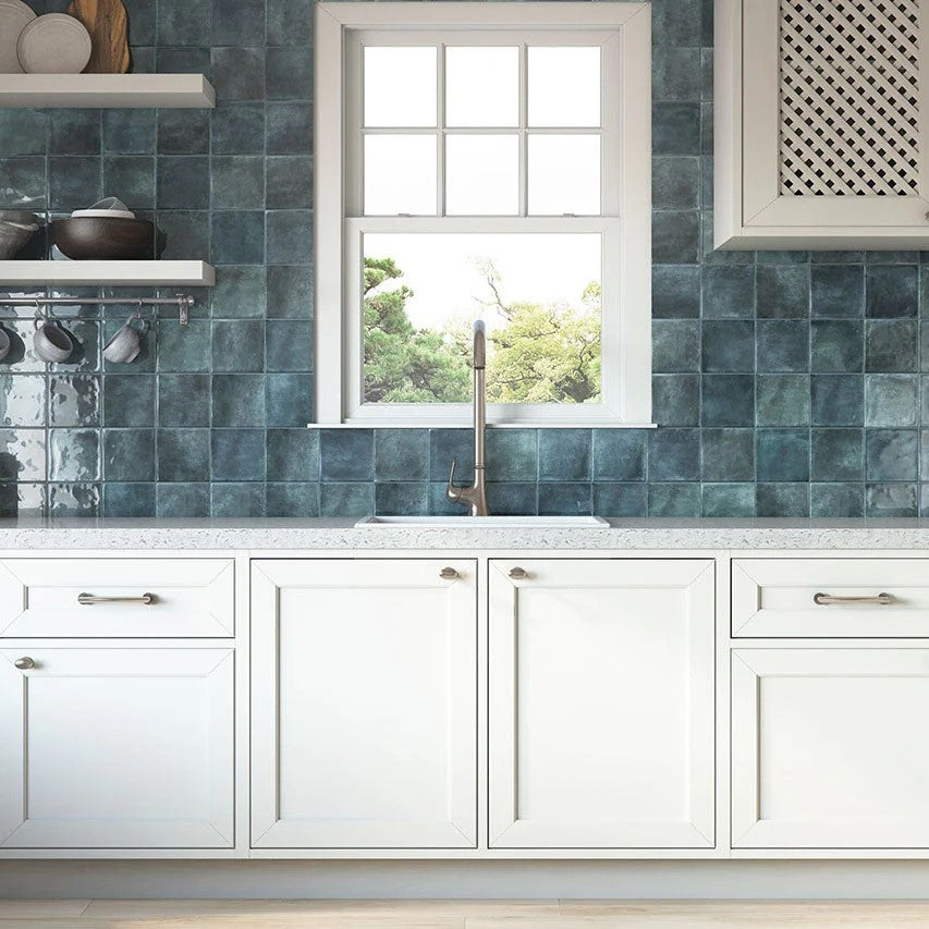 Glossy Blue Ceramic 6 x 6 Backsplash Tile