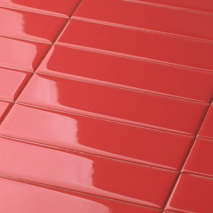 Glossy Ceramic 3 x 10 Subway Wall Tile in Vintage Red