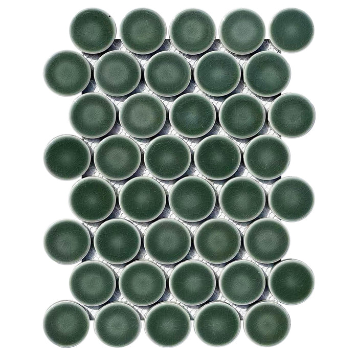 Glossy Ceramic Dark Forest Green 2" Penny Rounds Tile