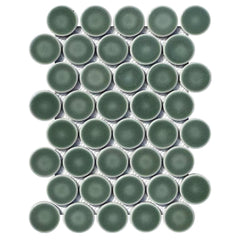 Glossy Ceramic Dark Forest Green Penny Round Mosaic Tile