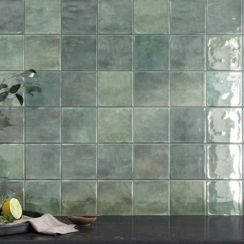 Java Green Tile Glossy deep green handmade look tile. 6x6 square ceramic wall tile. 40 ...