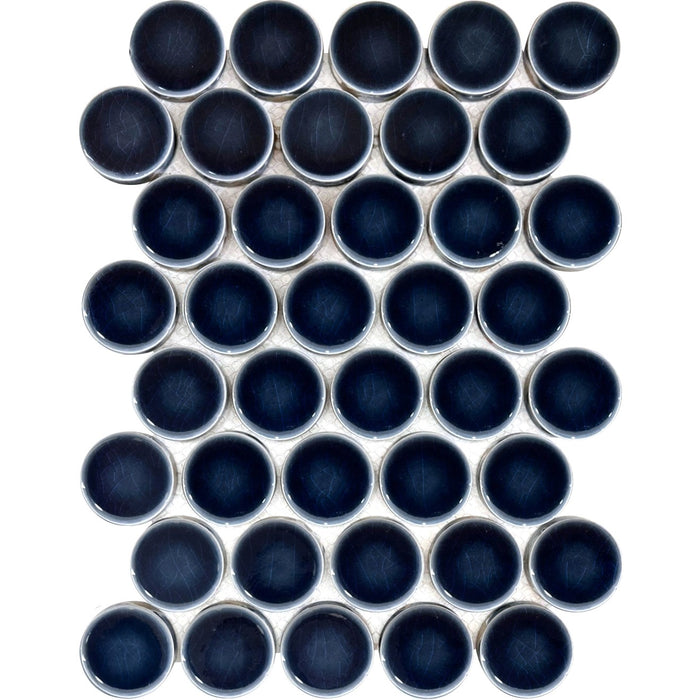 Glossy Ceramic Dark Navy Blue 2" Penny Rounds Tile
