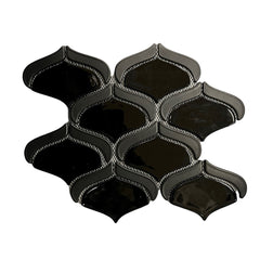 Glossy Onyx Glass Black Arabesque Tile Backsplash