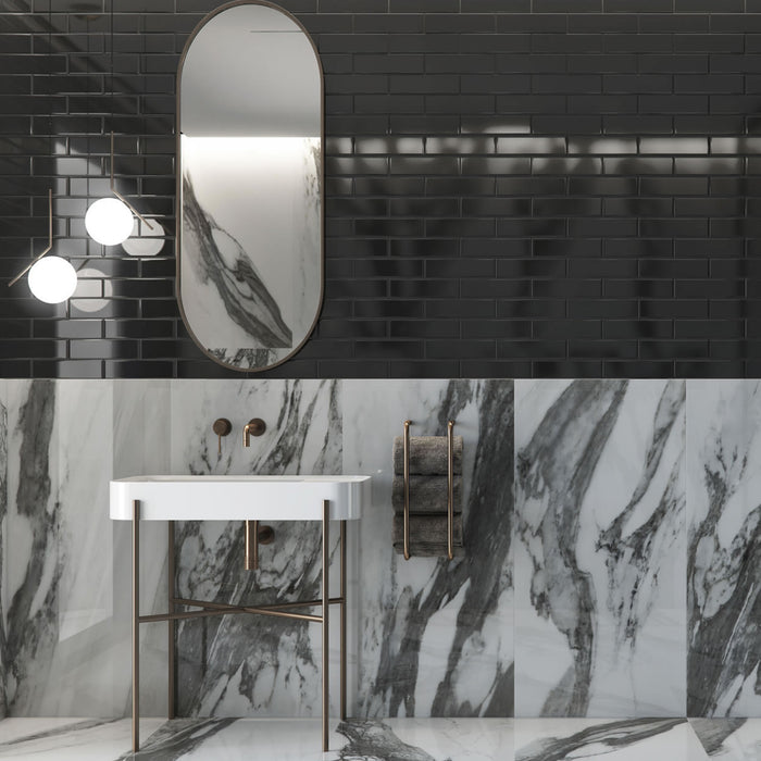 Glossy or Matte Black Ceramic 3 x 10 Black Wall Tile