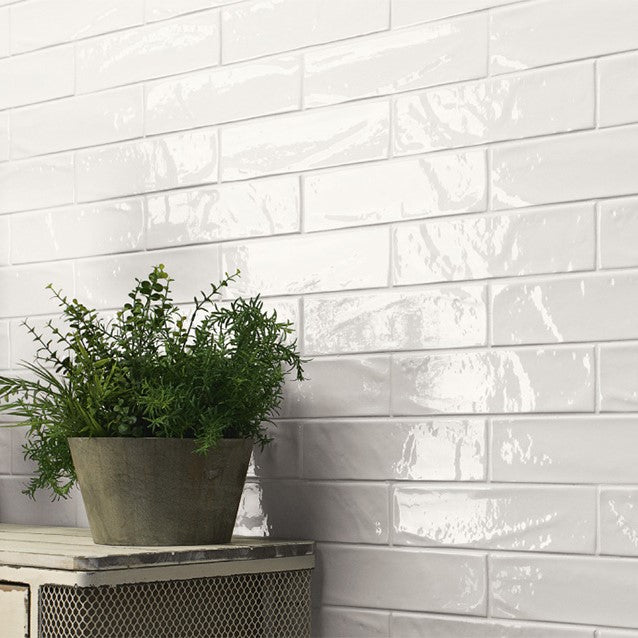 Glossy Textured White or Light Beige Ceramic 3x12 Subway Tile
