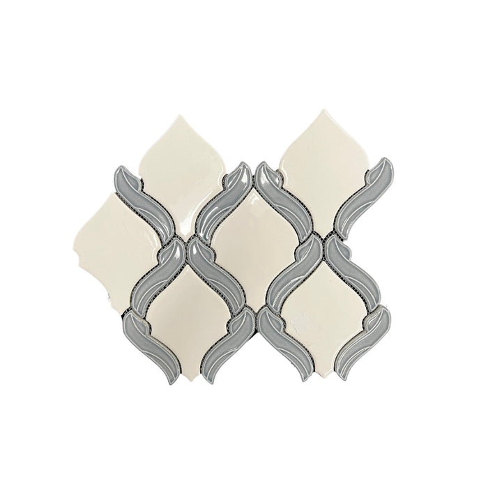 Glossy White and Noir Gray Glass Ribbon Mosaic Wall Tile