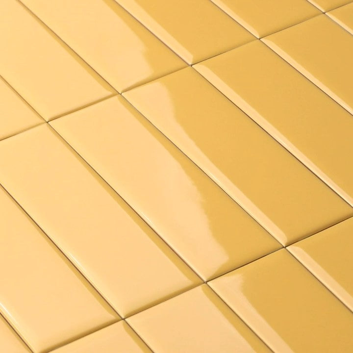 Glossy Pressed Ceramic 3 x 10 Subway Wall Tile in Golden Yellow