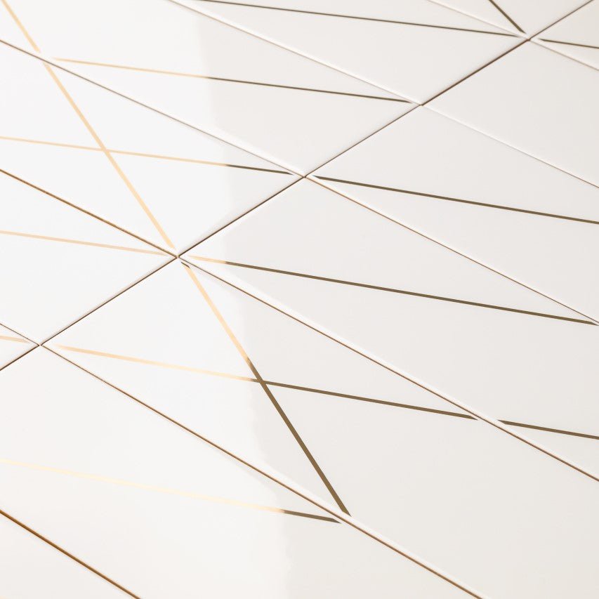 Gold Line 4 x 16 White Patterned Ceramic Subway Wall Tile - TileBuys