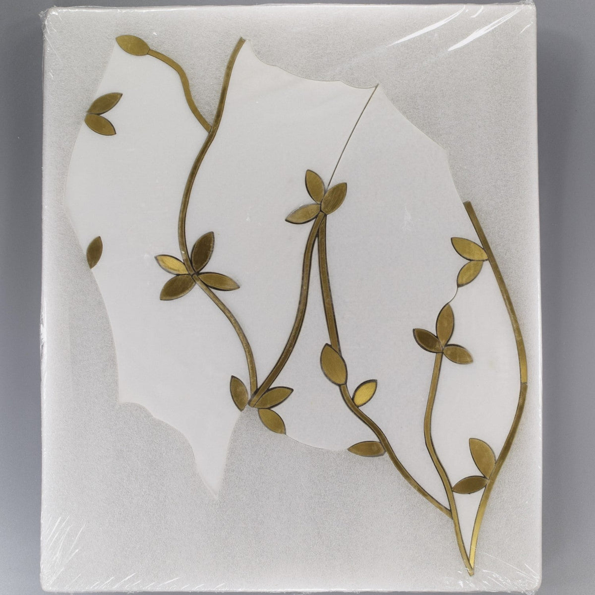 Golden Wild Flowers Waterjet Mosaic Tile in White Thassos Marble &amp; Brass | TileBuys