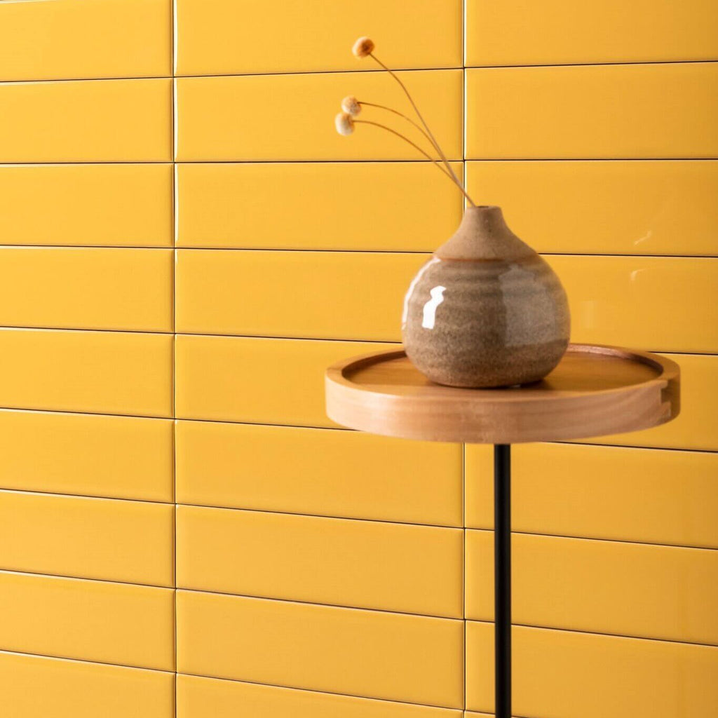 Glossy Ceramic 3 x 10 Subway Wall Tile in Golden Yellow