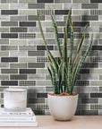 Gray Gingham Pattern Mini Brick Glass Mosaic Wall Tile - TileBuys