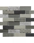 Gray Gingham Pattern Mini Brick Glass Mosaic Wall Tile - TileBuys