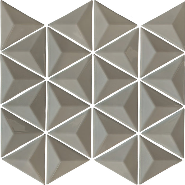 Glossy Gray Glass 3D Triangle Mosaic Tile