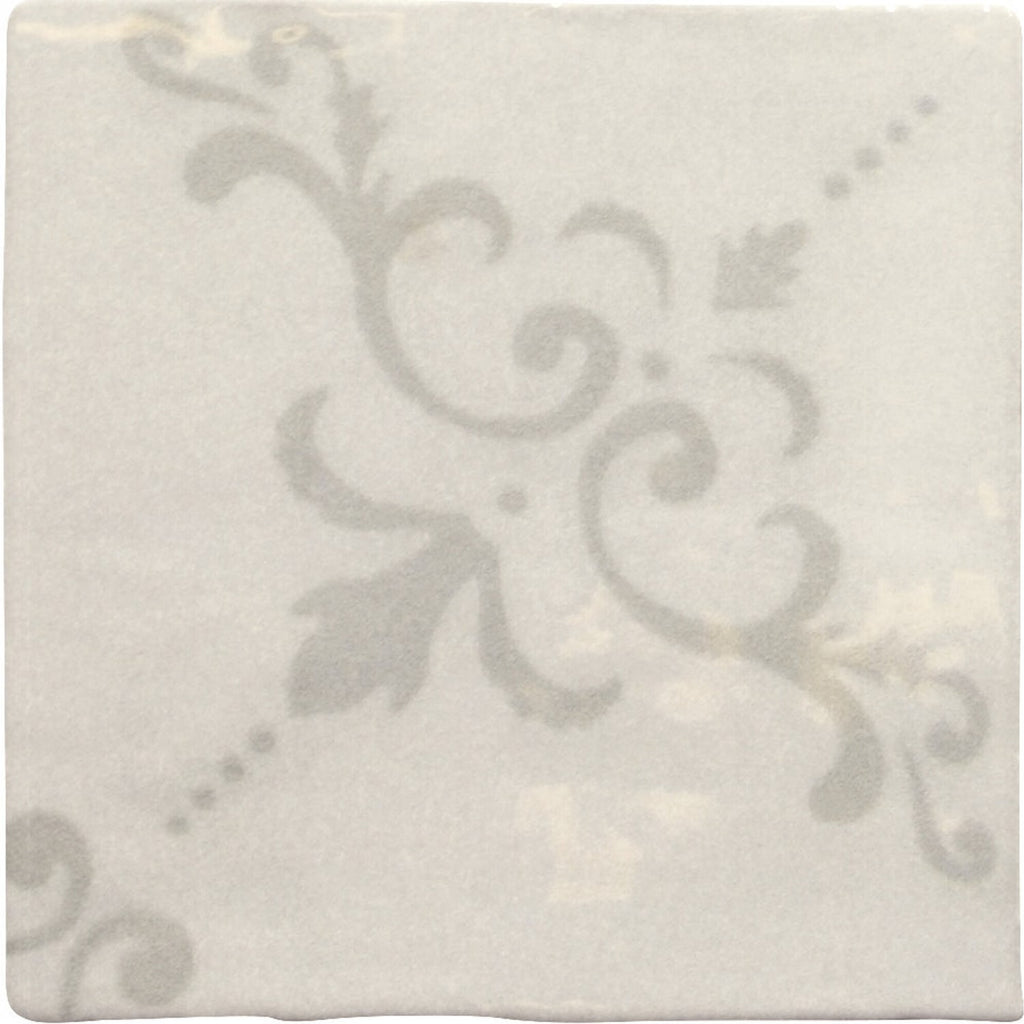Fleur De Lis Deco 5 x 5 Tile in Glossy Light Gray Ceramic
