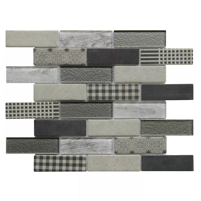 Gray Gingham Pattern Mini Brick Glass Mosaic Wall Tile