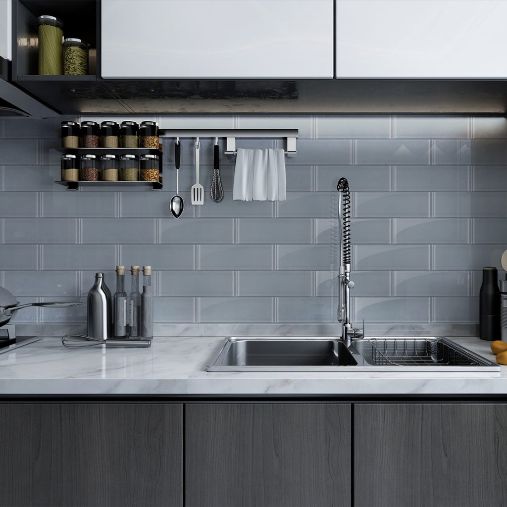 Glossy Glass 4x12 in. Subway Tile in Black, White, Gray, or Brown