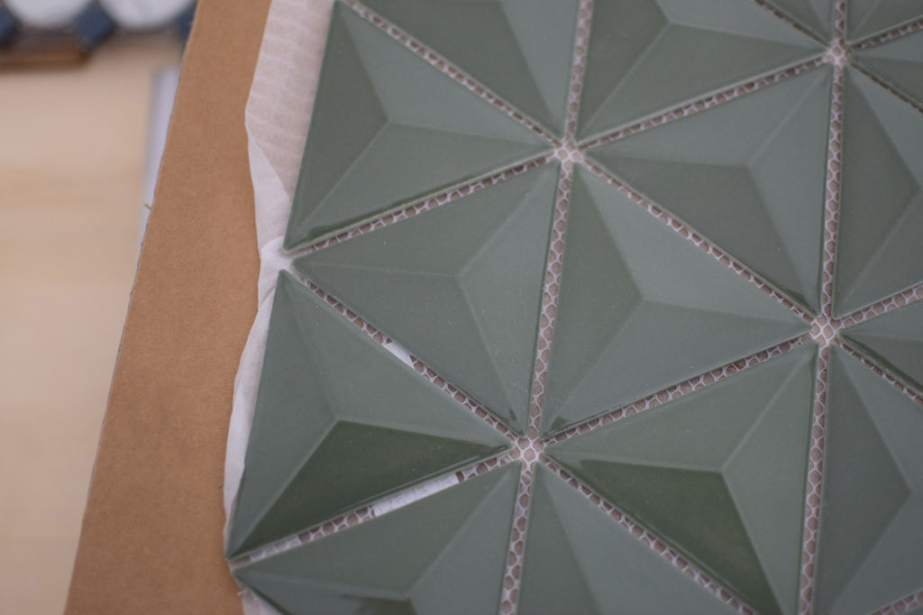Closeup of Green 3D Triangle Tile in Natural Light