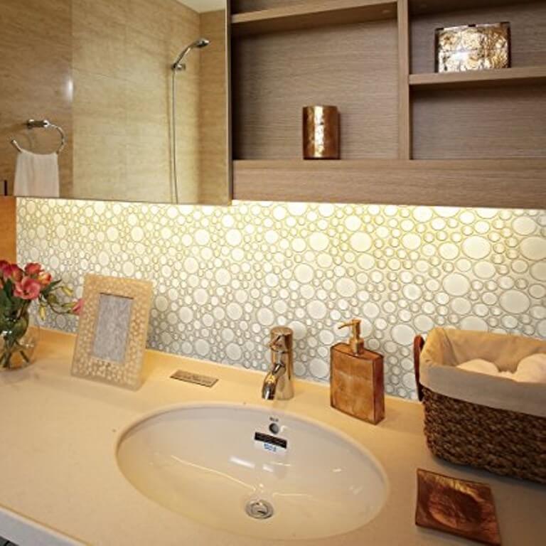 Iridescent White Glass Mosaic Penny Circle Round Tile - TileBuys