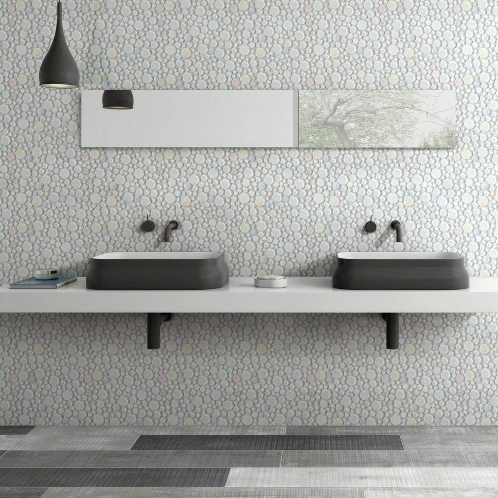 Iridescent White Glass Mosaic Penny Circle Round Tile - TileBuys