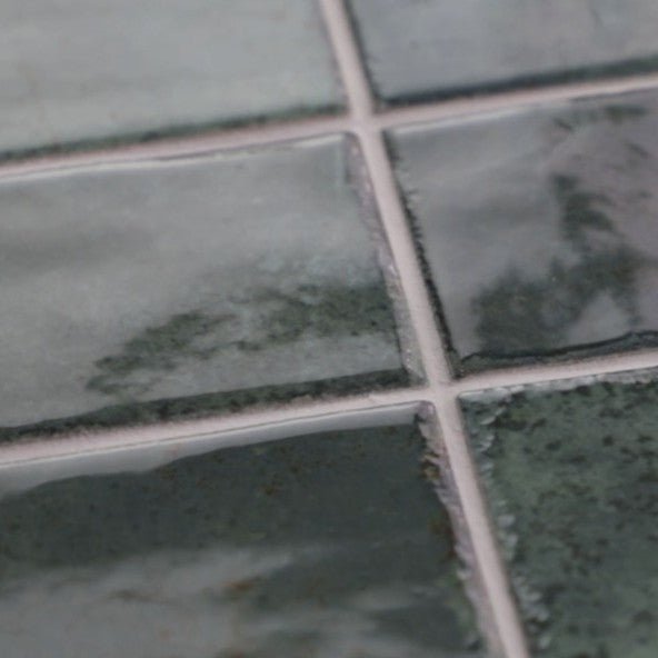 Closeup of Jade Green Ceramic Subway Tiles