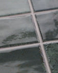 Closeup of Jade Green Ceramic Subway Tiles
