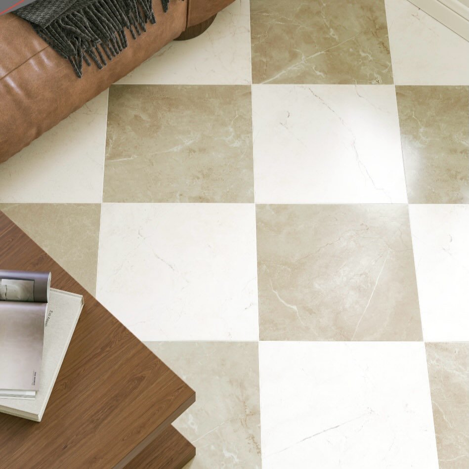Keystone Bone Beige and White 12x12 Porcelain Tiles in Checkerboard Pattern