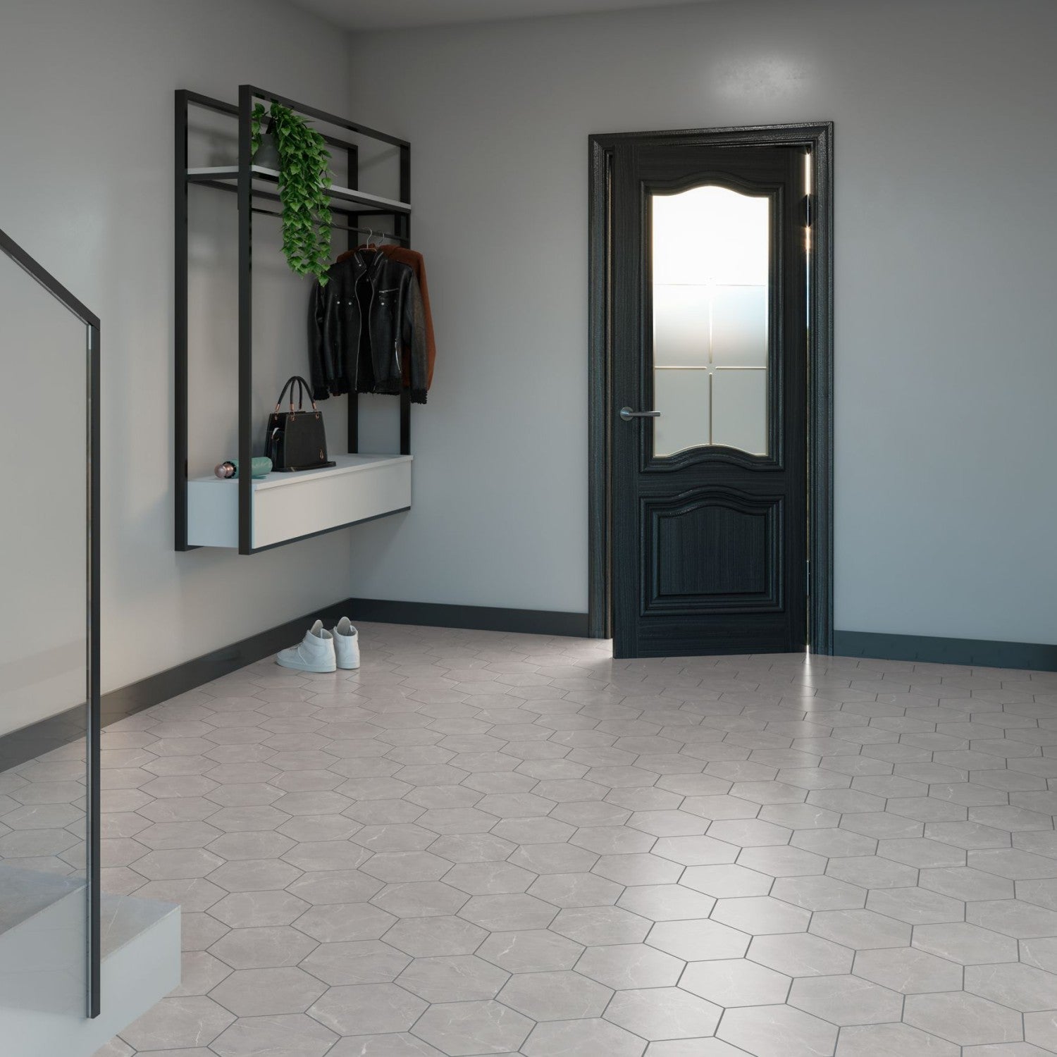 Keystone Gray Stone Look Porcelain Hex Tile Floor